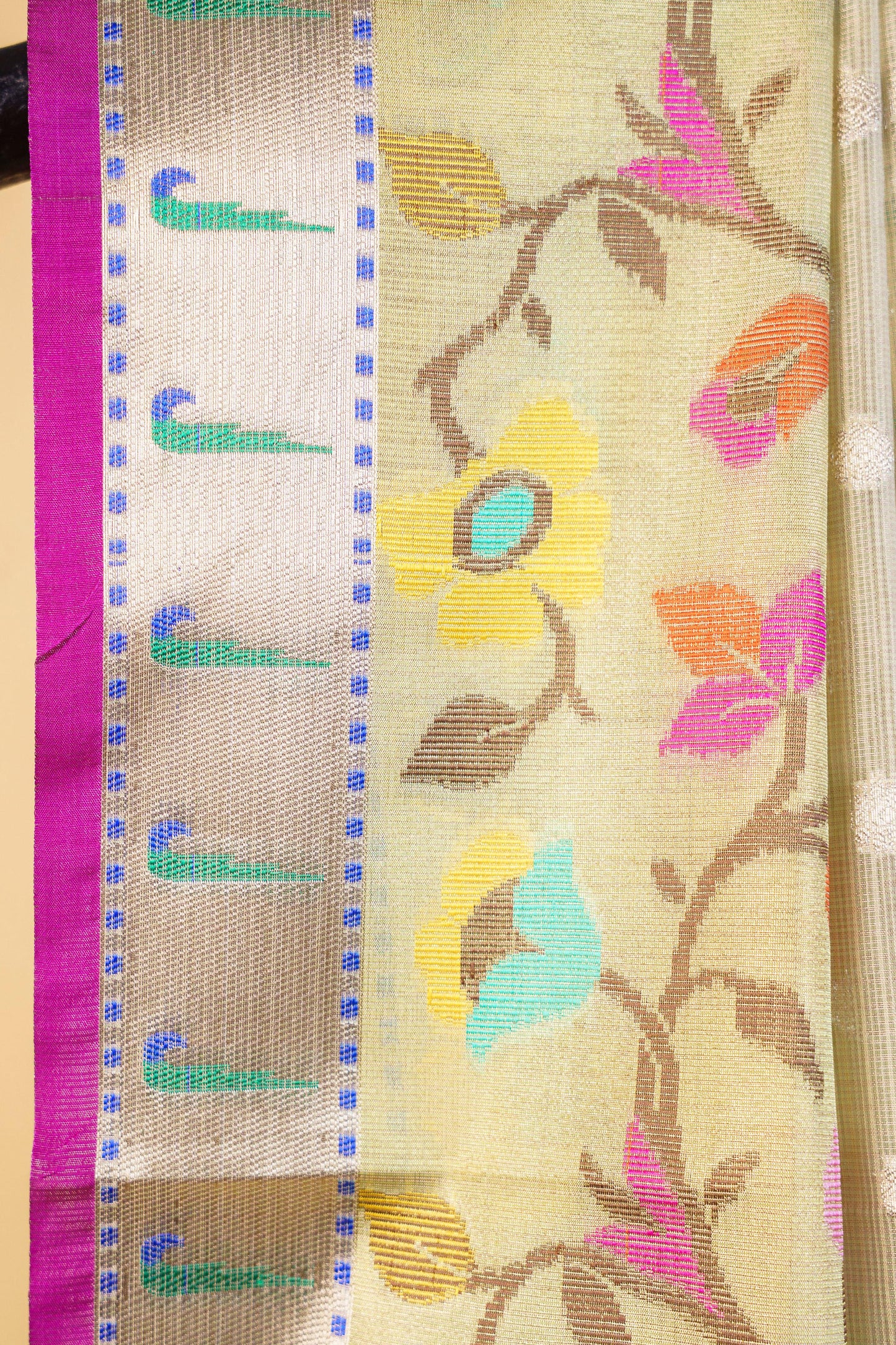 Pista Green Tissue Kota Paithani Border Premium Banarasi Saree