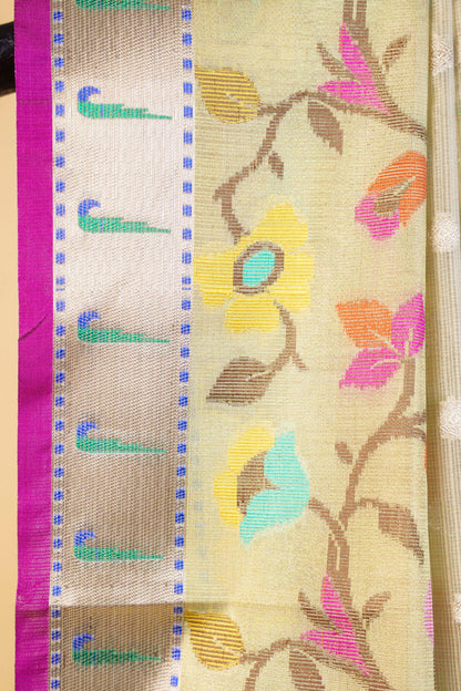 Pista Green Tissue Kota Paithani Border Premium Banarasi Saree