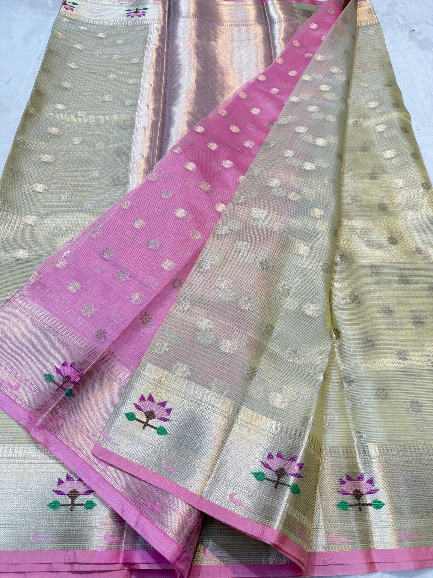 Gold Tissue Kota Pathni Border Premium Banarasi Saree