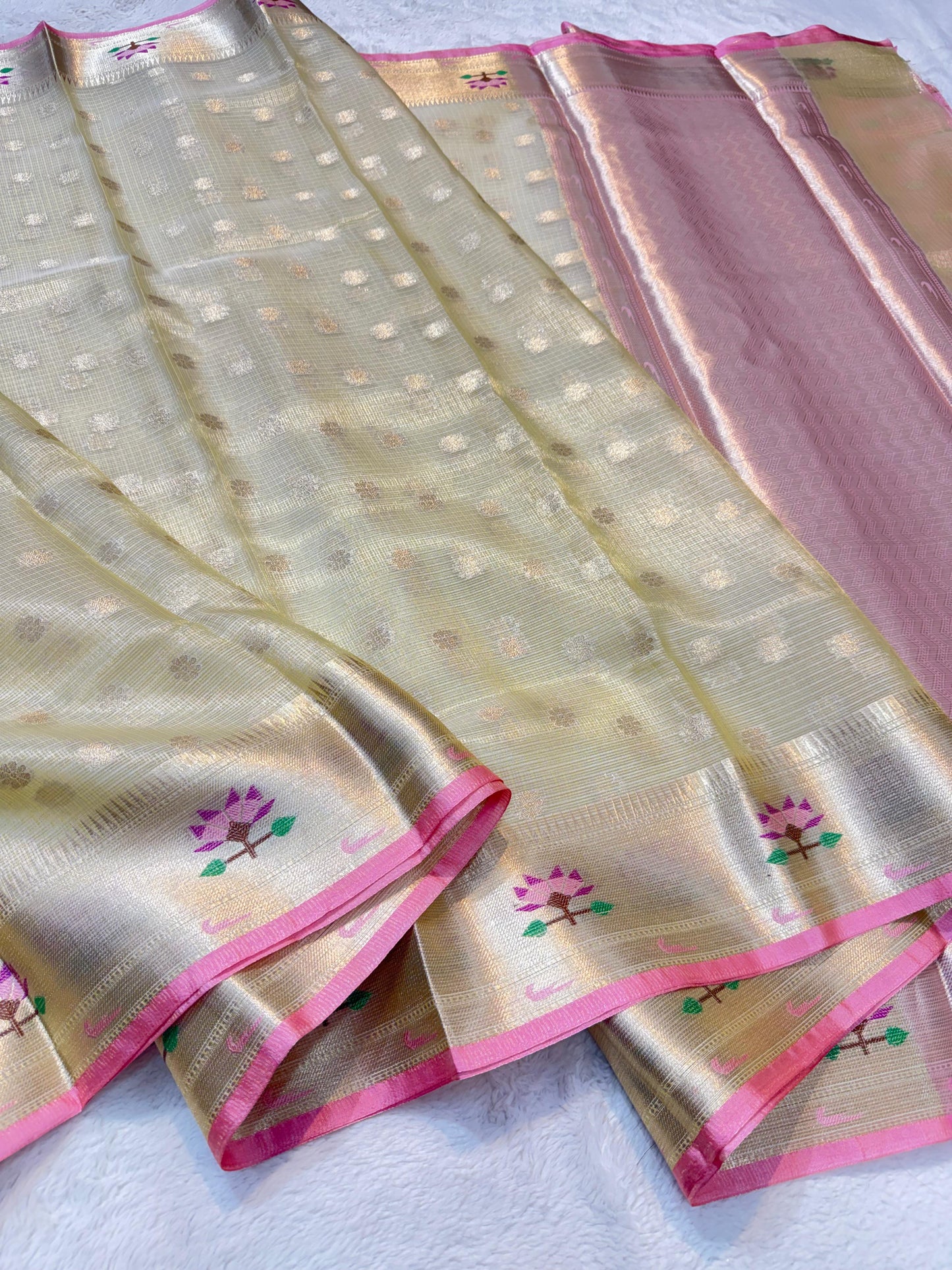 Gold Tissue Kota Pathni Border Premium Banarasi Saree