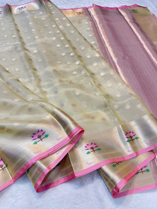 Gold Tissue Kota Pathni Border Premium Banarasi Saree