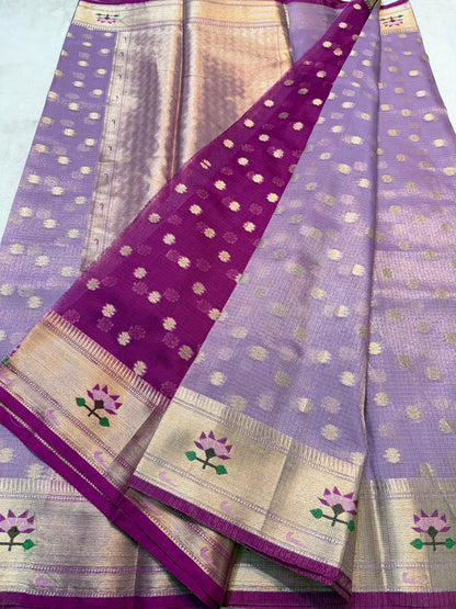 Lovender Tissue Kota Pathni Border Premium Banarasi Saree