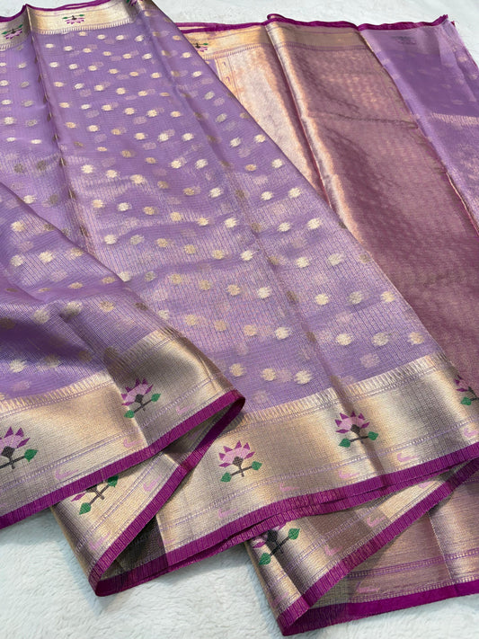 Lovender Tissue Kota Pathni Border Premium Banarasi Saree