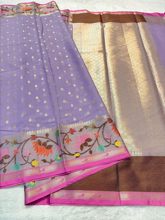 Lovender Cotton Kota Paithani Border Premium Banarasi Saree