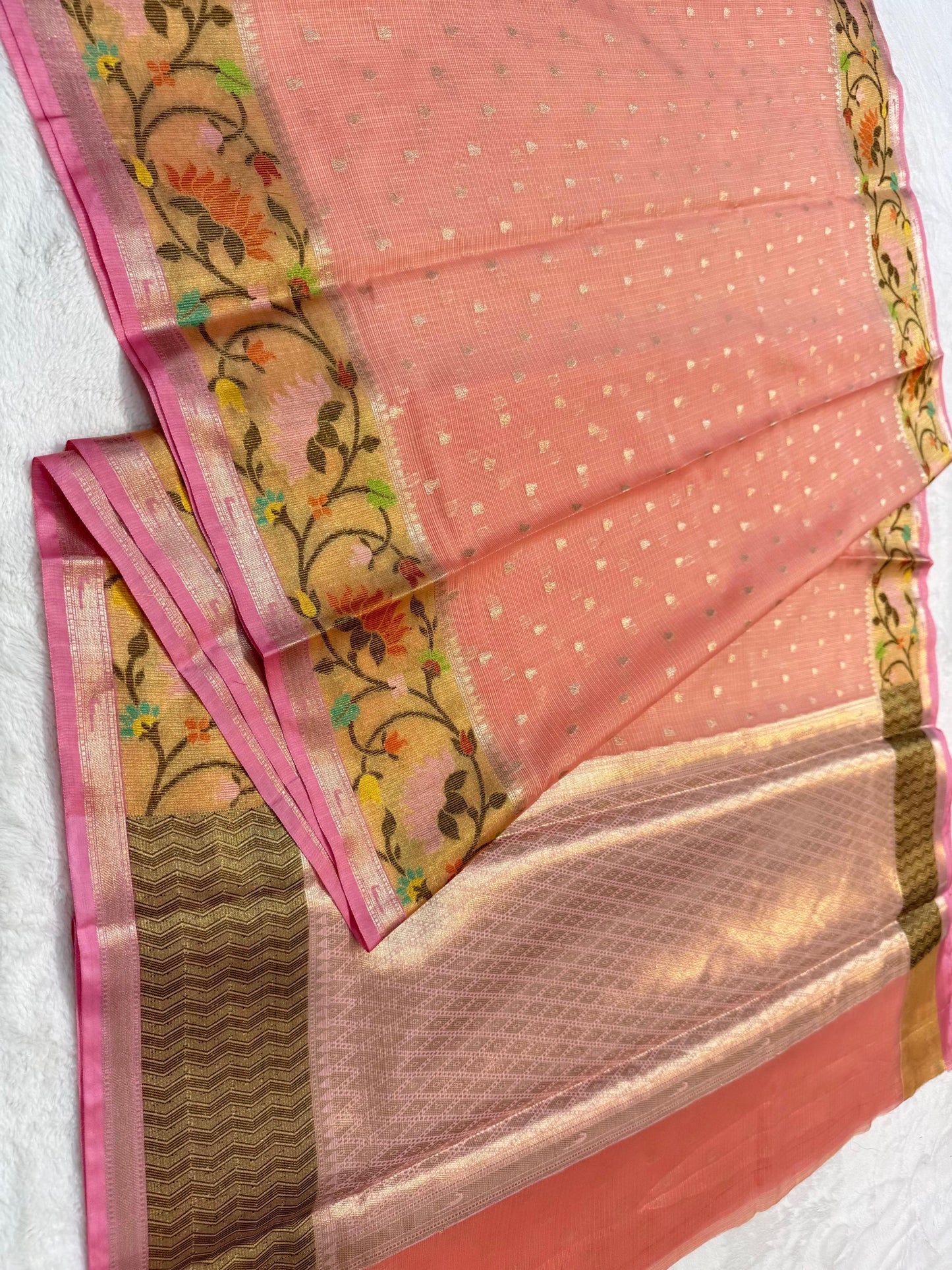 Peach Cotton Kota Paithani Border Premium Banarasi Saree