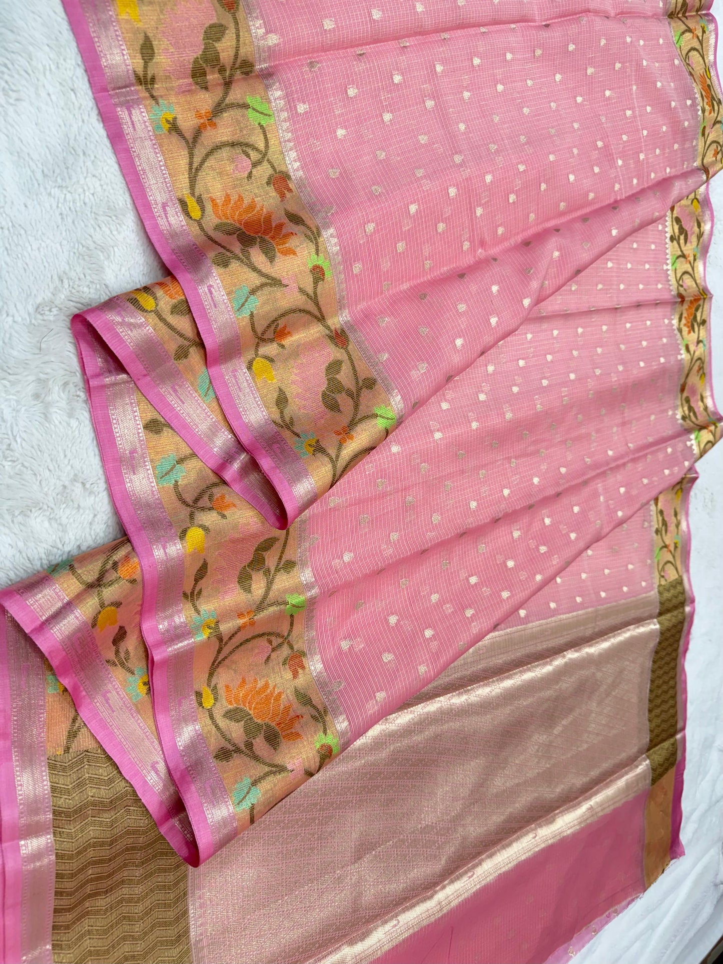 Pink Cotton Kota Paithani Border Premium Banarasi Saree