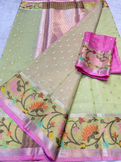 Green Cotton Kota Paithani Border Premium Banarasi Saree