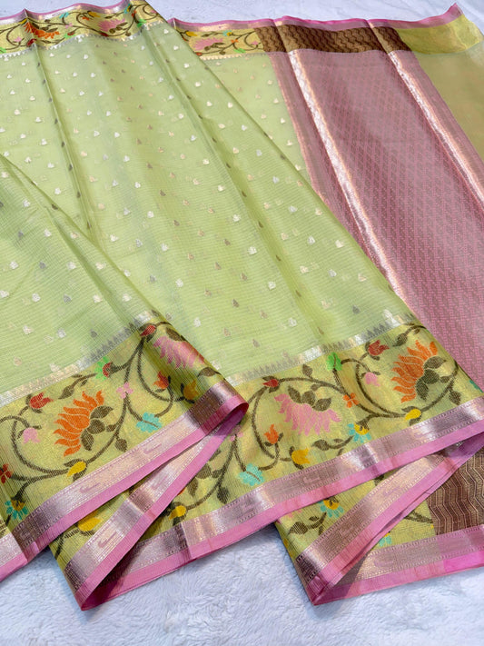 Green Cotton Kota Paithani Border Premium Banarasi Saree