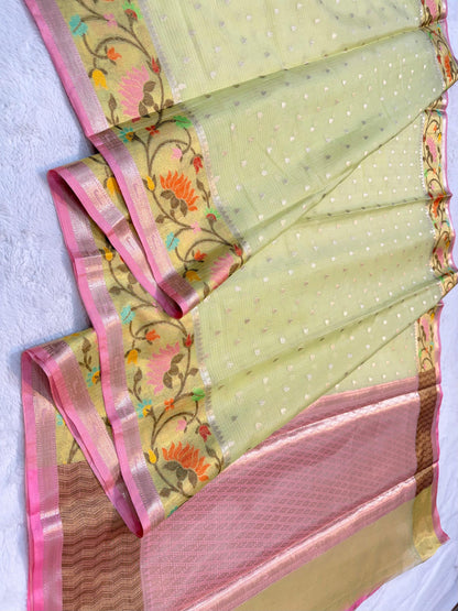 Green Cotton Kota Paithani Border Premium Banarasi Saree