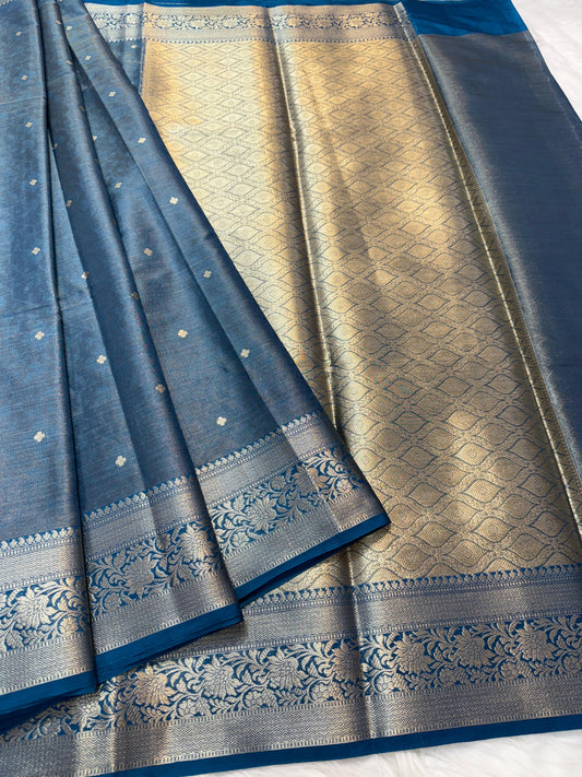 Blue Tissue Mulmul Saree