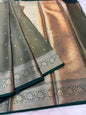 Bottle Green Tissue Mulmul Saree
