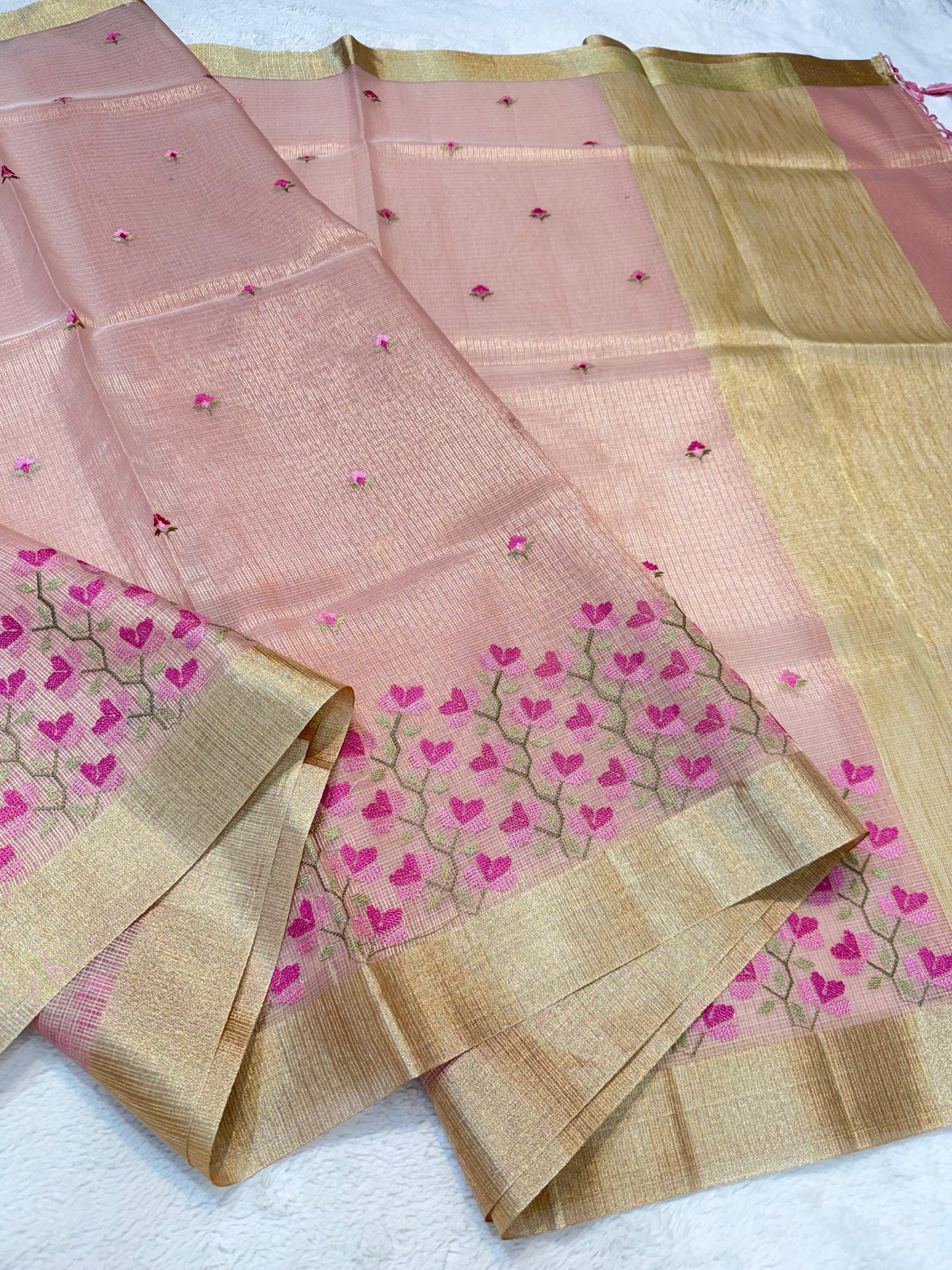 Pink Tissue Kota Embroidery Banarasi Saree