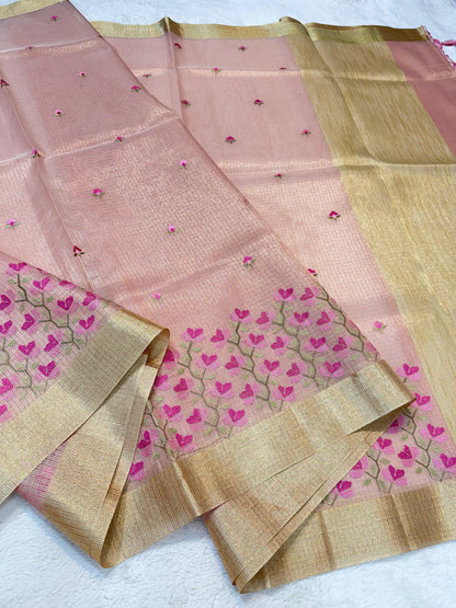 Pink Tissue Kota Embroidery Banarasi Saree