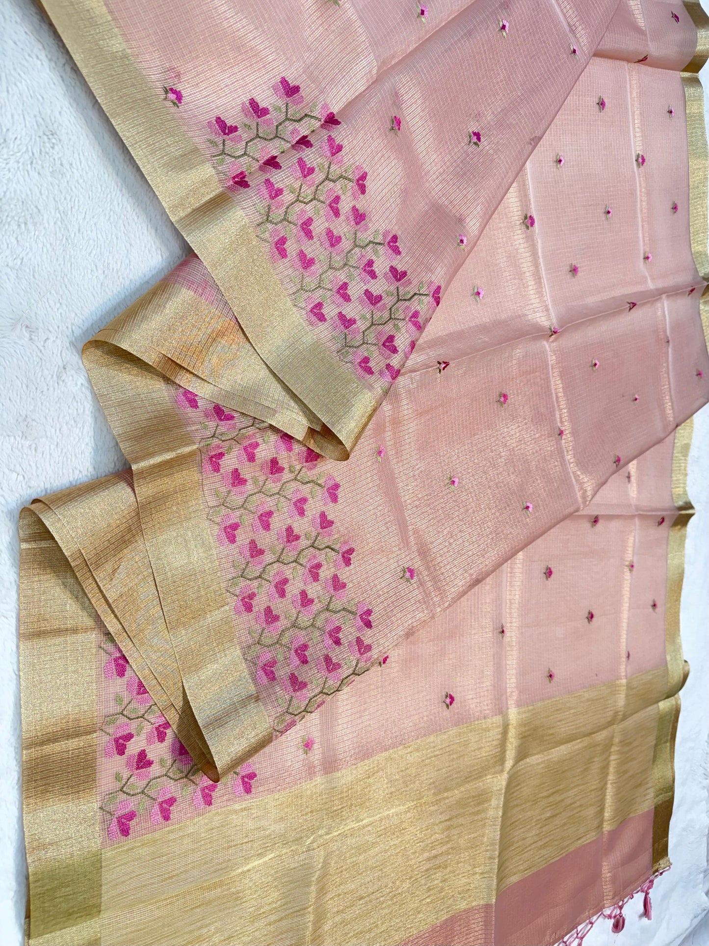 Pink Tissue Kota Embroidery Banarasi Saree