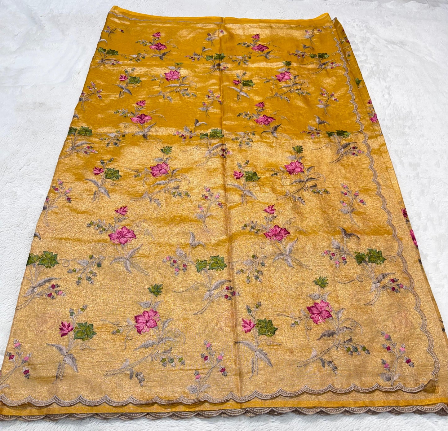 Gold Tissue Designer Embroidery Premium Banarasi Saree