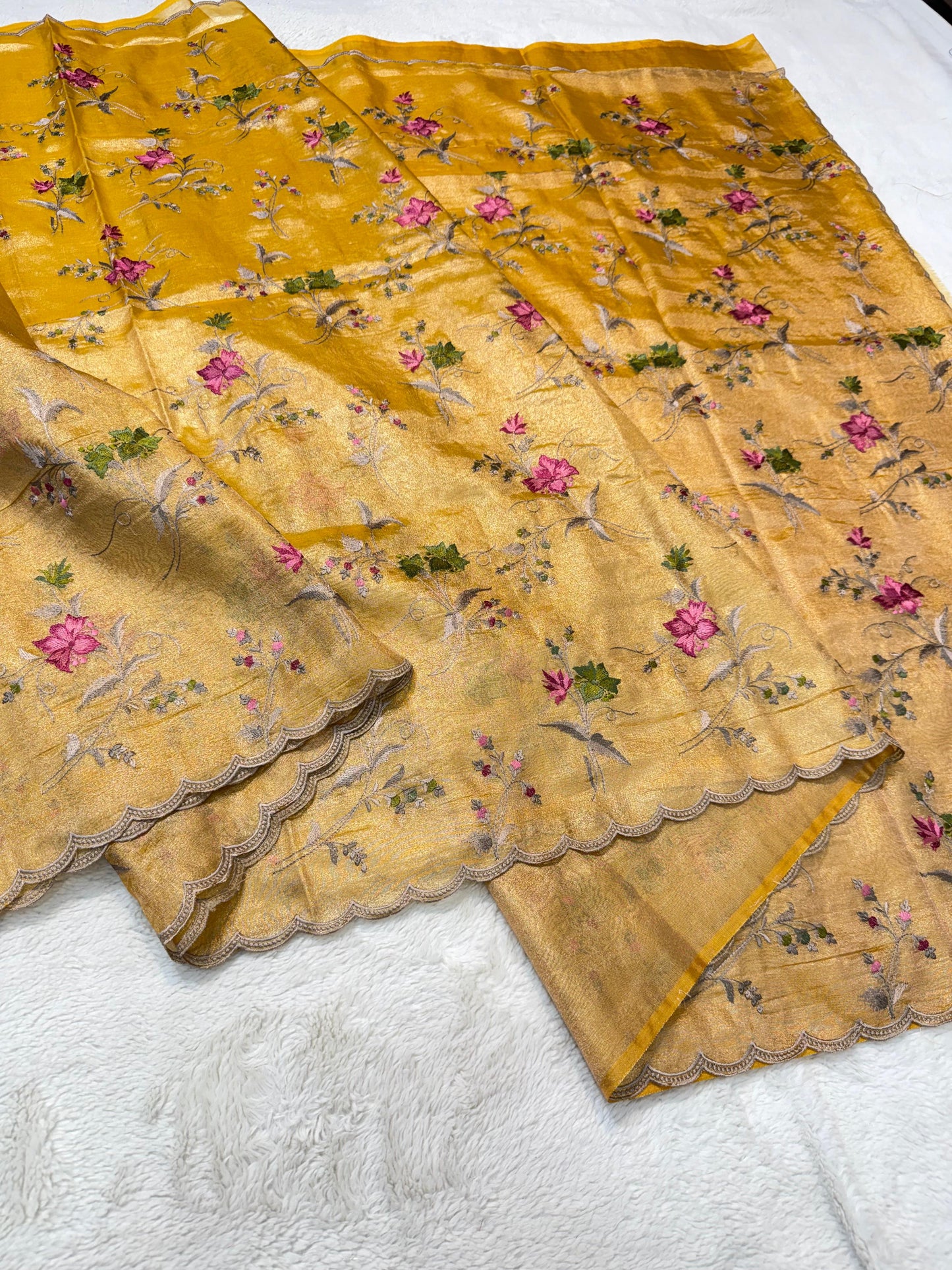 Gold Tissue Designer Embroidery Premium Banarasi Saree