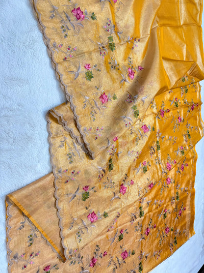 Gold Tissue Designer Embroidery Premium Banarasi Saree