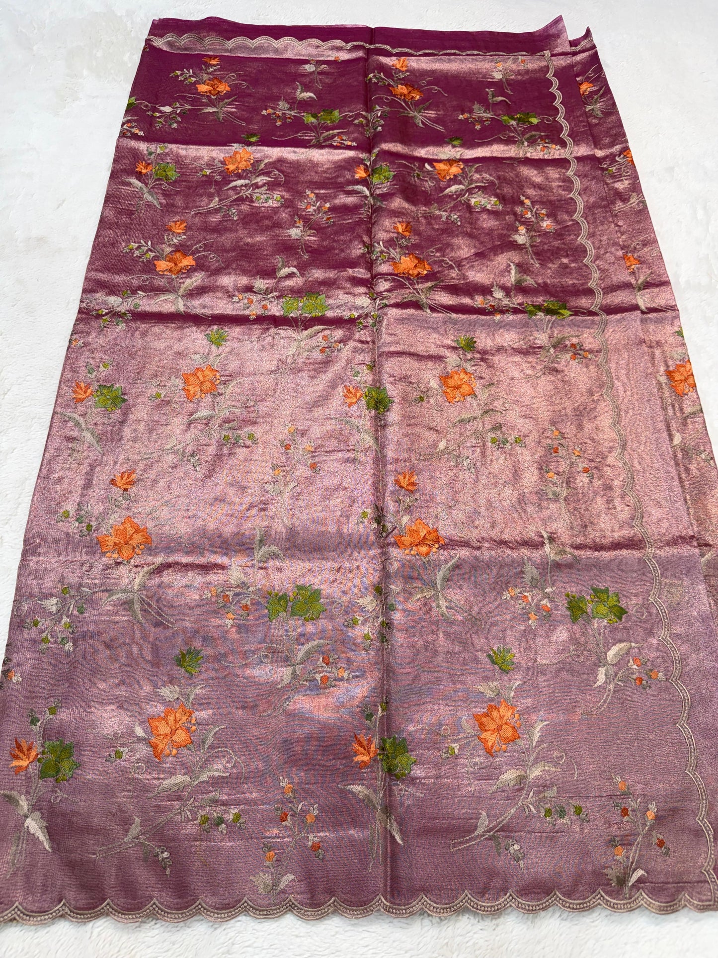 Deep Mauve Tissue Designer Embroidery Premium Banarasi Saree