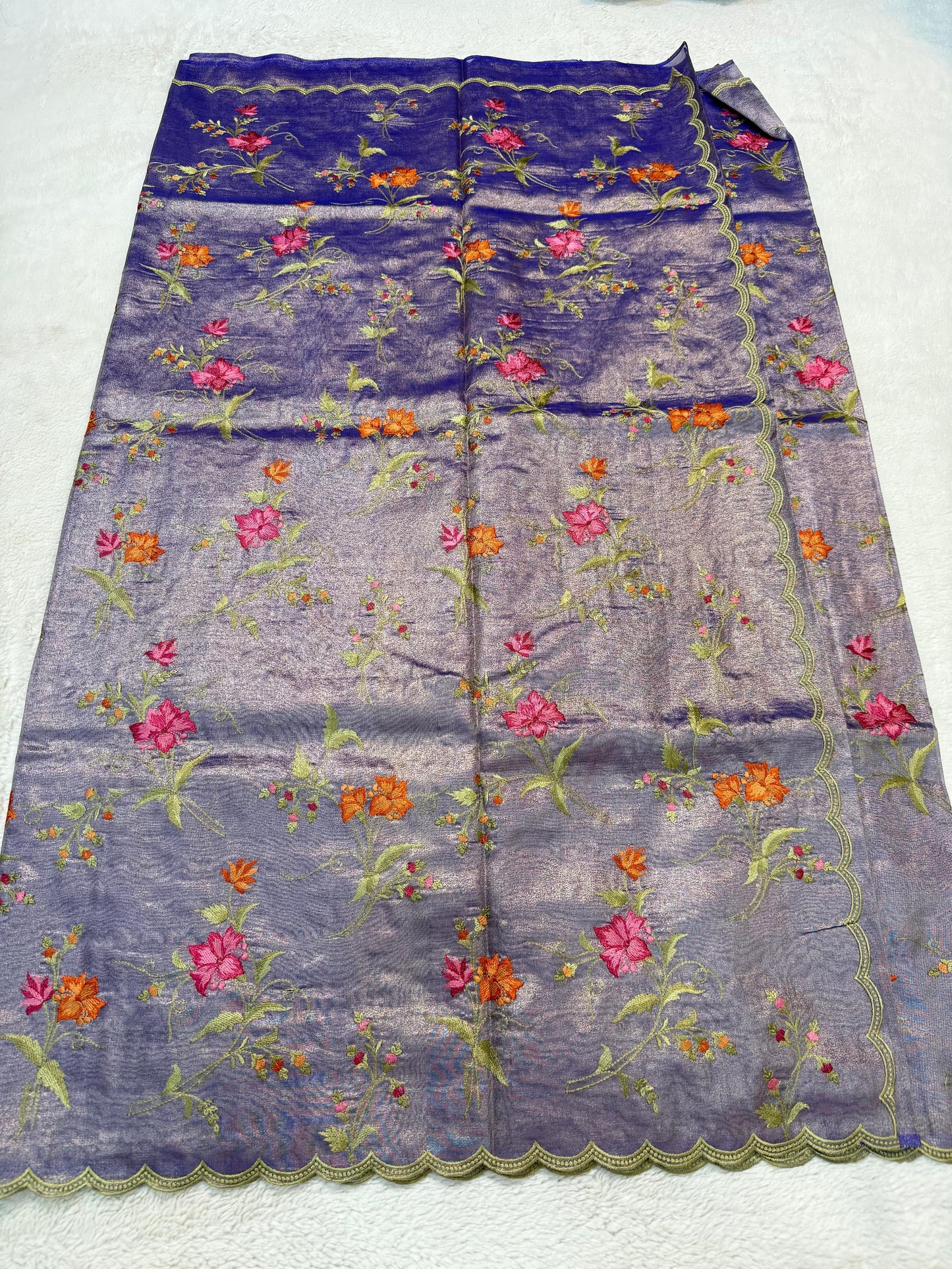 Blue Tissue Designer Embroidery Premium Banarasi Saree