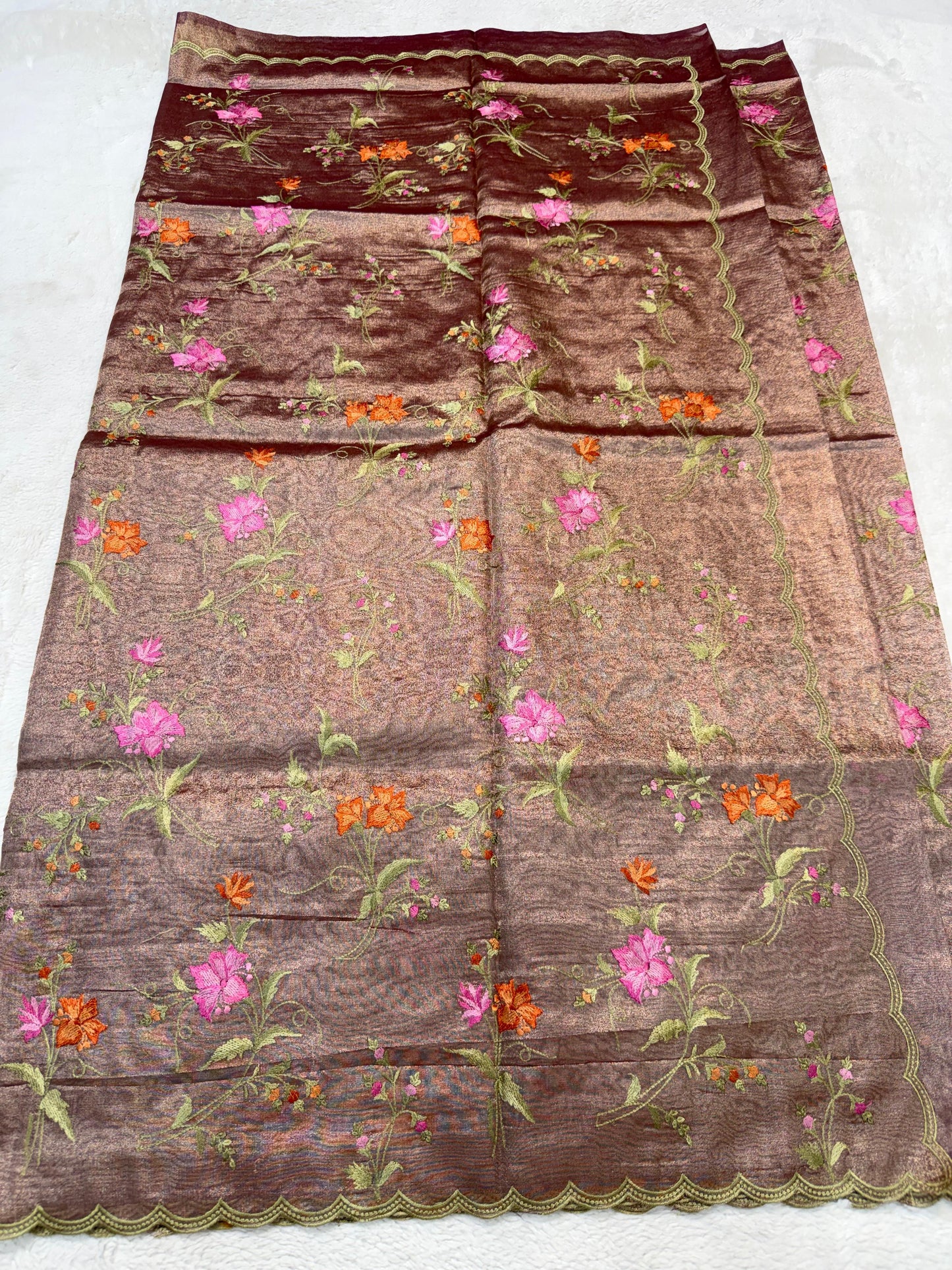 Coffee Brown Tissue Designer Embroidery Premium Banarasi Saree