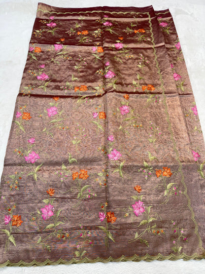Coffee Brown Tissue Designer Embroidery Premium Banarasi Saree