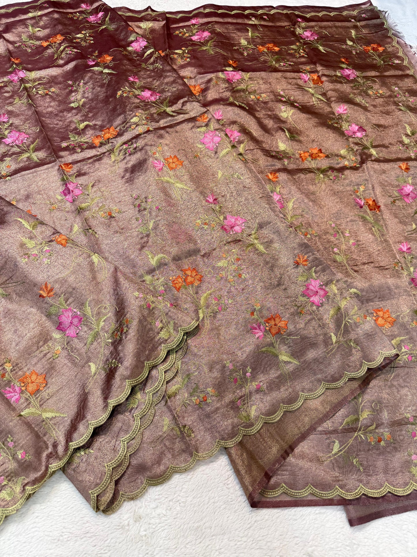 Coffee Brown Tissue Designer Embroidery Premium Banarasi Saree