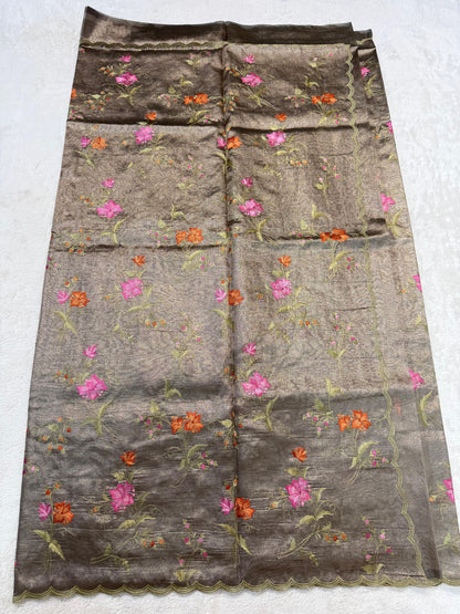 Metallic Bronze Tissue Designer Embroidery Premium Banarasi Saree