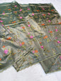 Dark Green Tissue Designer Embroidery Premium Banarasi Saree