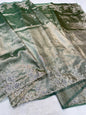 Bottle Green Tissue Designer Embroidery Premium Banarasi Saree