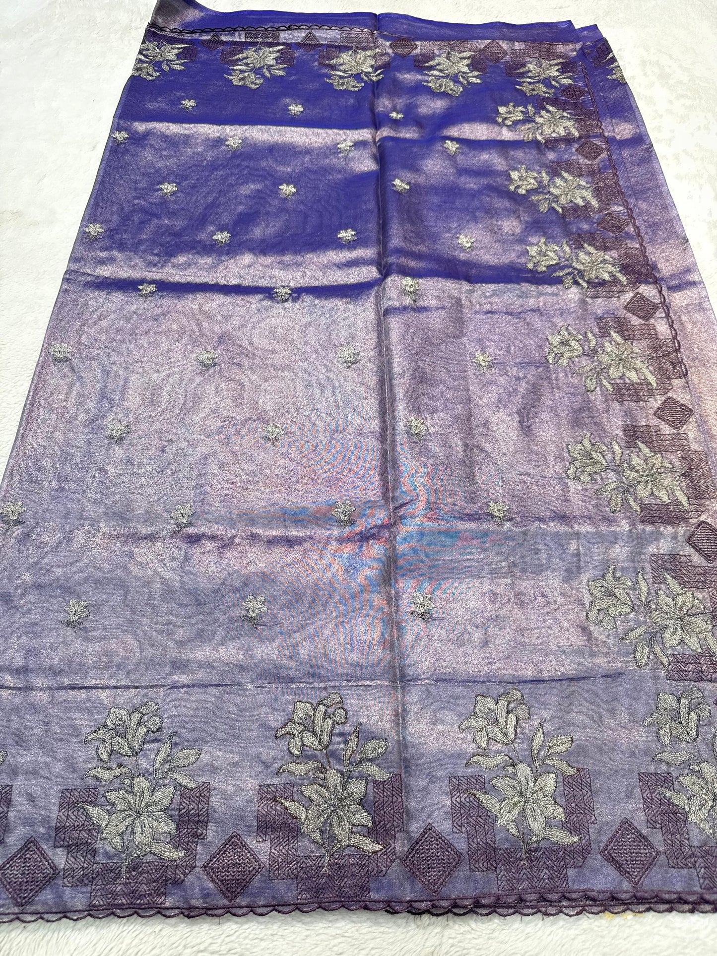 Blue Tissue Designer Embroidery Premium Banarasi Saree