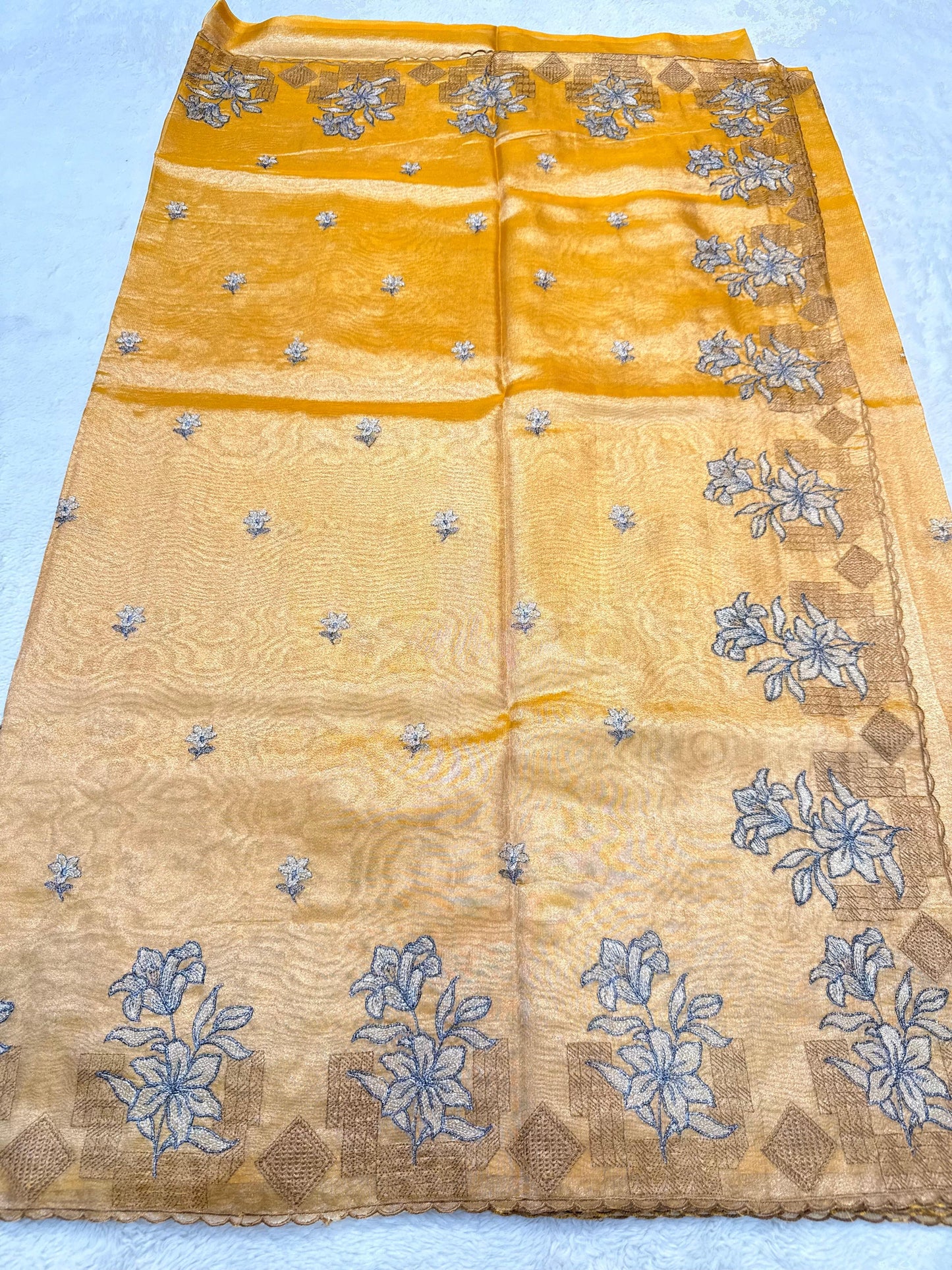 Gold Tissue Designer Embroidery Premium Banarasi Saree