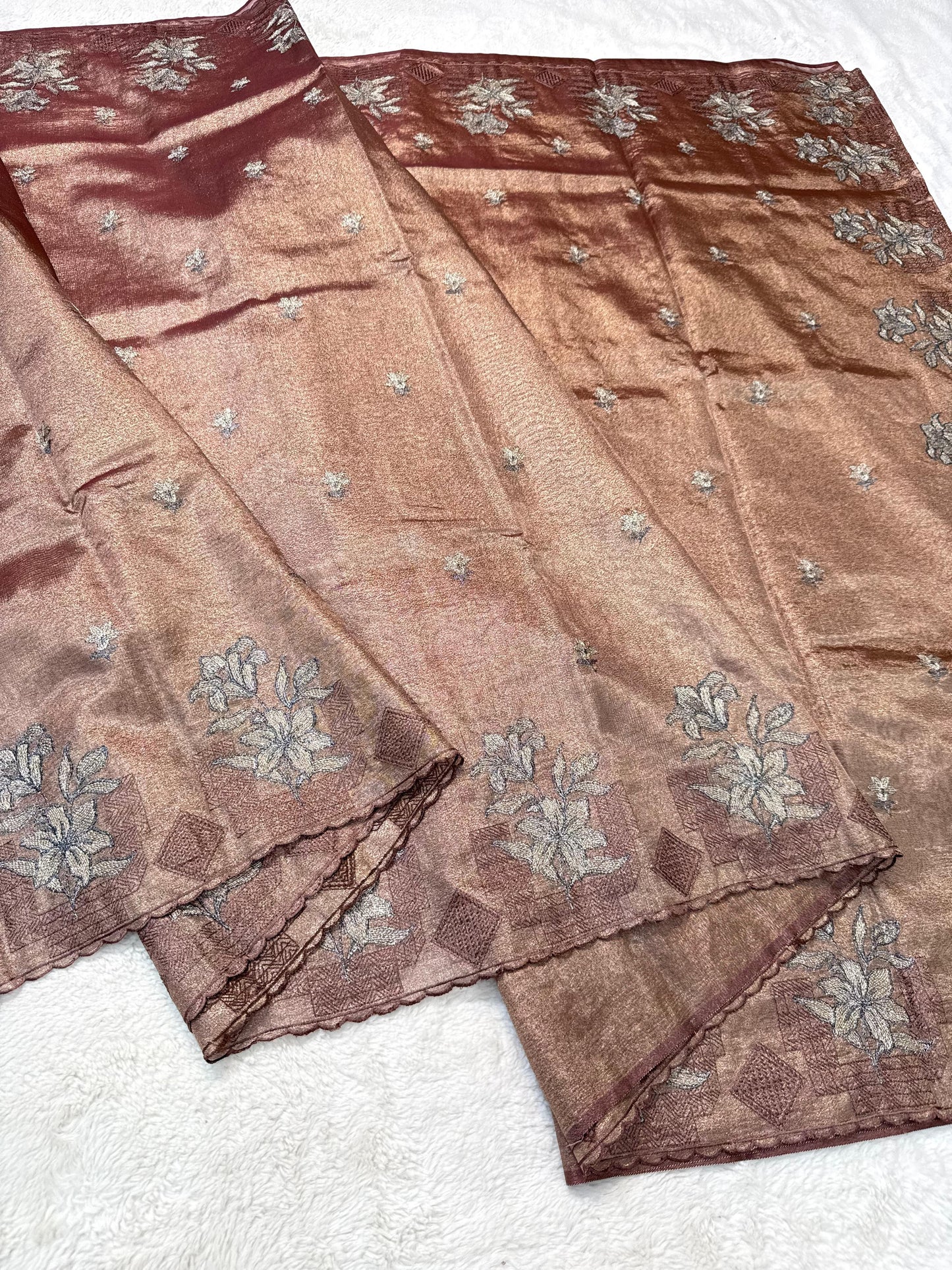 Coffee Brown Tissue Designer Embroidery Premium Banarasi Saree