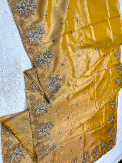 Gold Tissue Designer Embroidery Premium Banarasi Saree