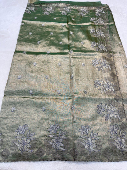 Green Tissue Designer Embroidery Premium Banarasi Saree