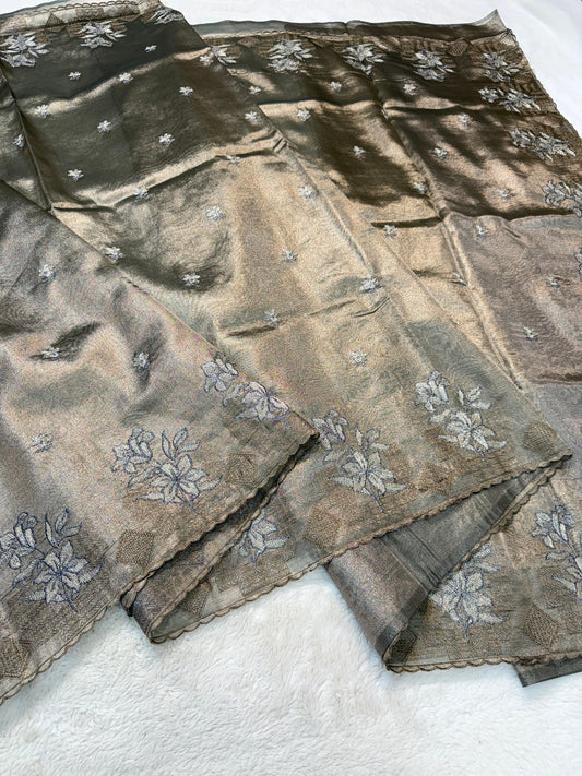 Mehndi Tissue Designer Embroidery Premium Banarasi Saree