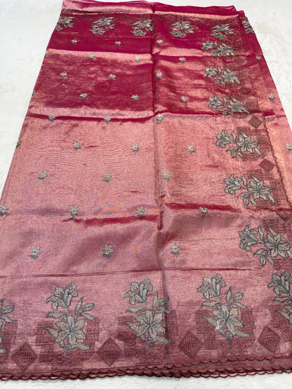 Maharani Tissue Designer Embroidery Premium Banarasi Saree