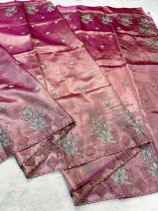 Maharani Tissue Designer Embroidery Premium Banarasi Saree