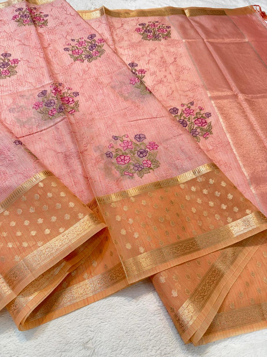Peach Kota Designer Embroidery Premium Banarasi