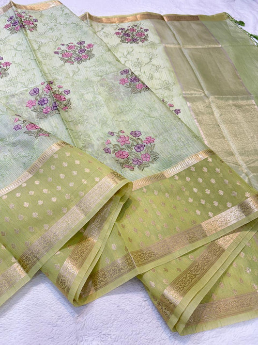 Pista Green Kota Designer Embroidery Premium Banarasi