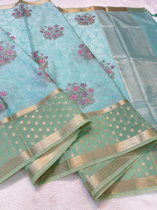 Sea Green Kota Designer Embroidery Premium Banarasi