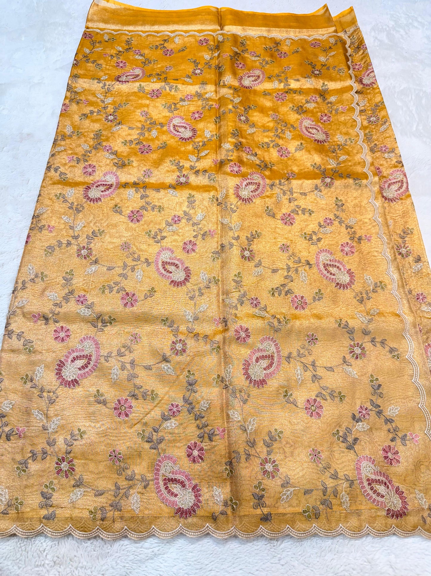Yellow Tissue Designer Embroidery Premium Banarasi Saree