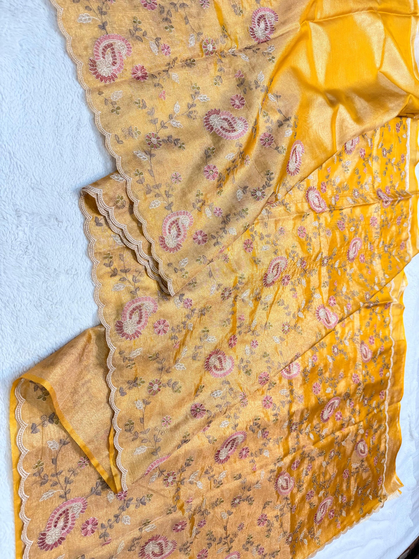 Yellow Tissue Designer Embroidery Premium Banarasi Saree