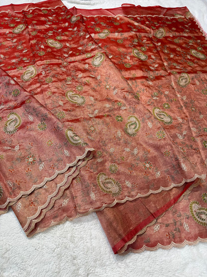 Tissue Designer Embroidery Premium Banarasi Saree
