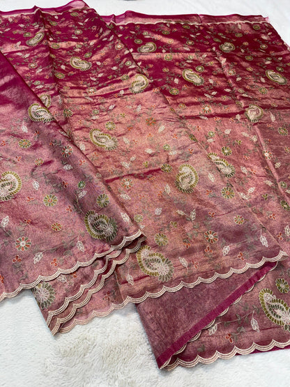 Tissue Designer Embroidery Premium Banarasi Saree
