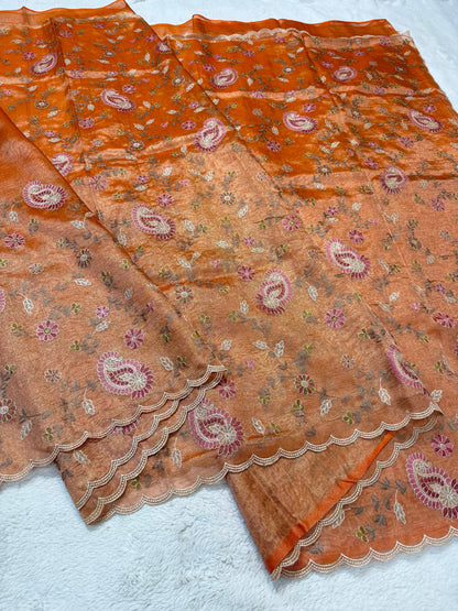 Tissue Designer Embroidery Premium Banarasi Saree