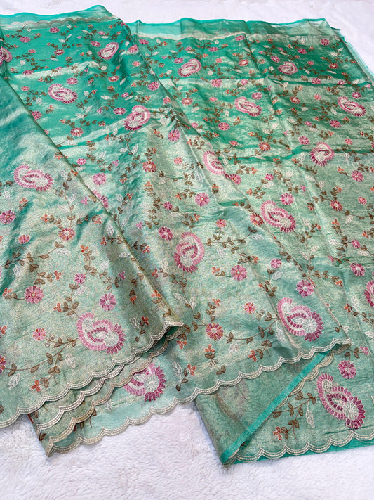 Tissue Designer Embroidery Premium Banarasi Saree