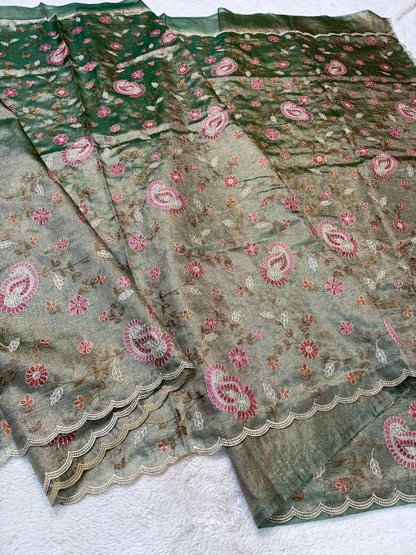 Tissue Designer Embroidery Premium Banarasi Saree