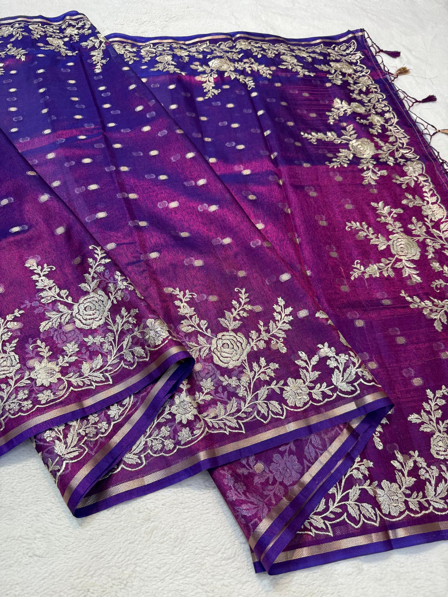 Magenta Tissue Designer Embroidery Premium Banarasi Saree