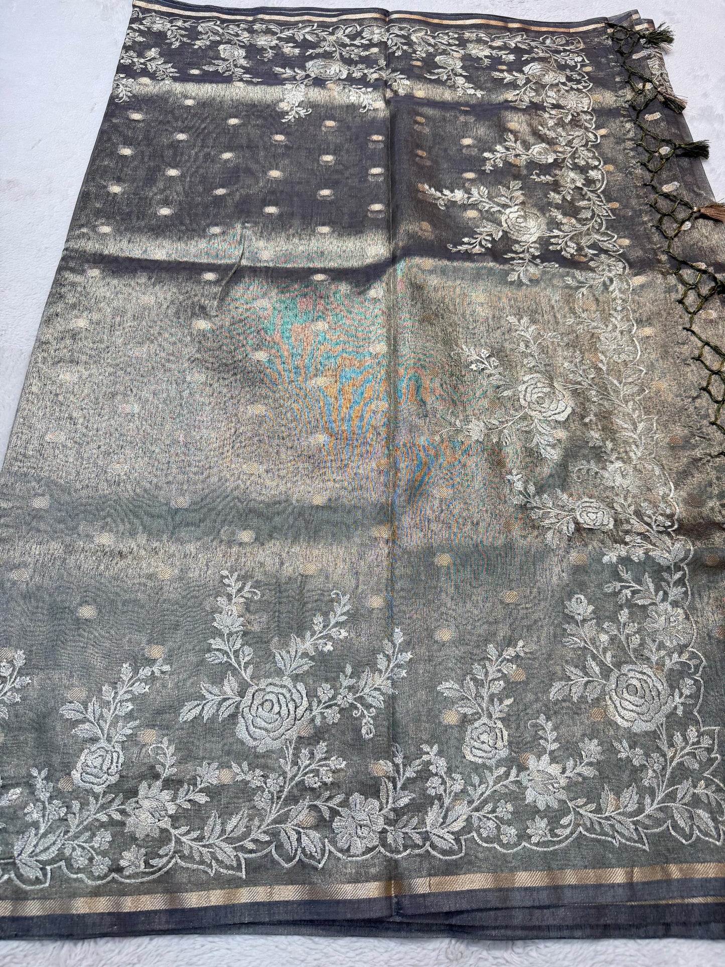 Green Tissue Designer Embroidery Premium Banarasi Saree