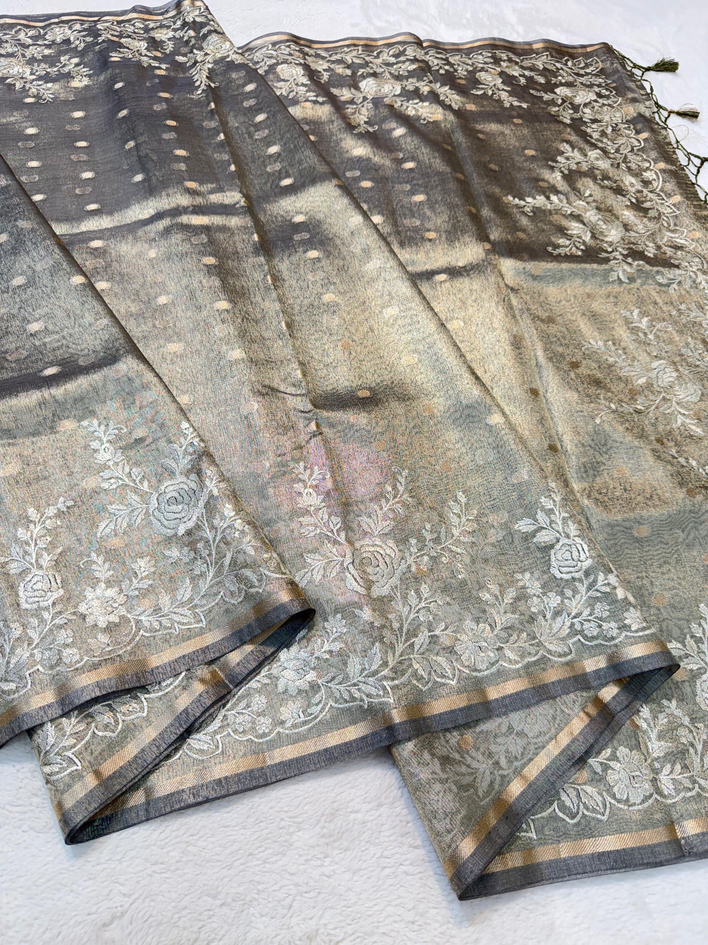 Green Tissue Designer Embroidery Premium Banarasi Saree